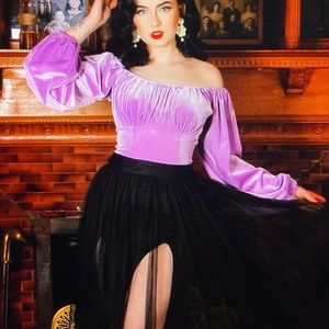 Pinup Girl Clothing NWT Swann long sleeve lavender stretch velvet top. Size 3X